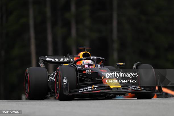 Max Verstappen of the Netherlands driving the Oracle Red Bull Racing RB19 on track during qualifying ahead of the F1 Grand Prix of Austria at Red...