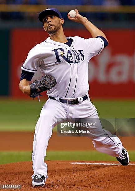 Pitcher David Price of the Tampa Bay Rays pitches against the Kansas City Royals during the game at Tropicana Field on August 21, 2012 in St....