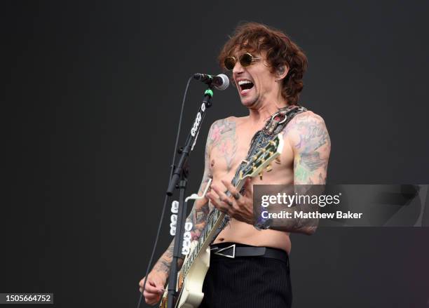 Justin Hawkins of The Darkness performs in support of Guns "N" Roses at BST Hyde Park Festival 2023 at Hyde Park on June 30, 2023 in London, England.