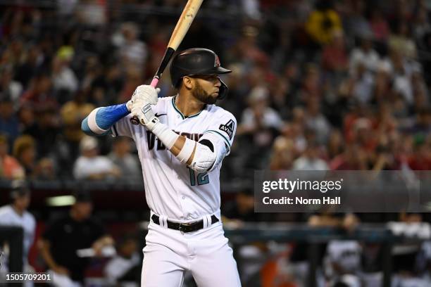 Lourdes Gurriel Jr of the Arizona Diamondbacks gets ready in the batters box against the Tampa Bay Rays at Chase Field on June 29, 2023 in Phoenix,...