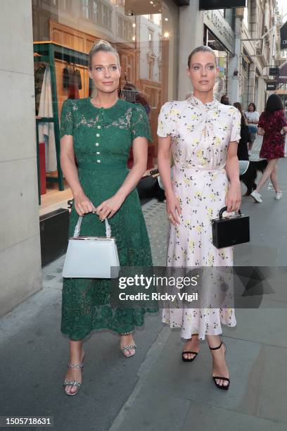 Lady Eliza and Amelia Spencer seen attending Swaine opening of its New Bon Street flagship store on June 29, 2023 in London, England.