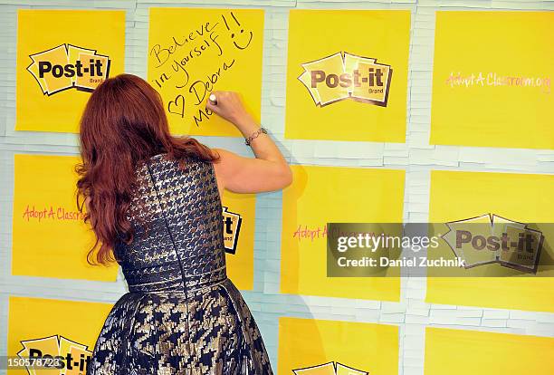 Debra Messing attends the Post-It Your Words Stick With Them Program Launch at PS 15 Roberto Clemente Elementary School on August 22, 2012 in New...