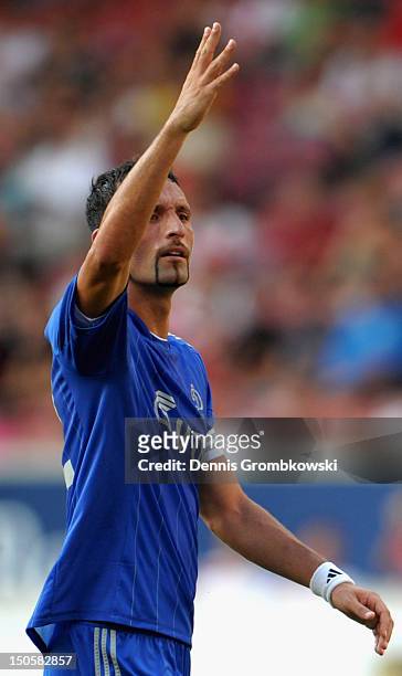 Kevin Kuranyi of Moscow gestures during the UEFA Europa League Qualifying Play-Off match between VfB Stuttgart and FC Dynamo Moscow at Mercedes-Benz...