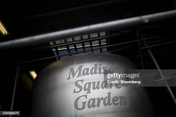 Sign for Madison Square Garden is partially covered by construction scaffolding in New York, U.S., on Wednesday, Aug. 22, 2012. Madison Square Garden...