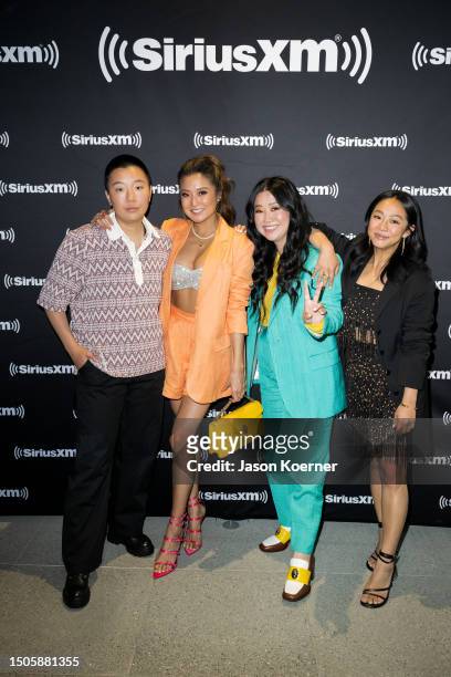 Sabrina Wu, Ashley Park, Sherry Cola and Stephanie Hsu from the cast of "Joy Ride" visit SiriusXM Studios on June 30, 2023 in Miami Beach, Florida.