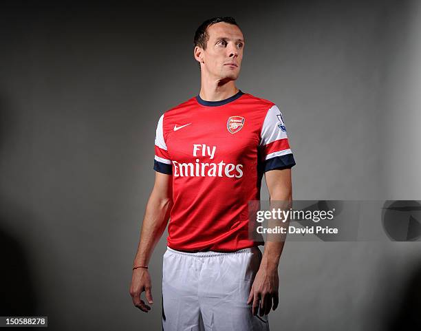 Sebastien Squillaci of Arsenal poses for a photo during the Arsenal Team Photocall at London Colney on August 1, 2012 in St Albans, England.