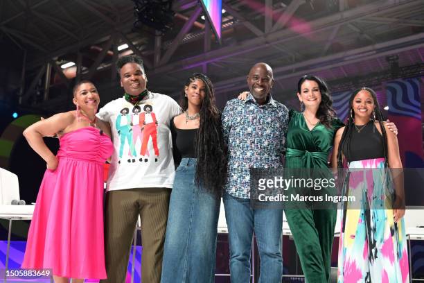 Déjà Vu Parker, Rodney Clouden, Diamond White, Gary Anthony Williams, Pilar Flynn and Halima Lucas onstage during the 2023 ESSENCE Festival Of...