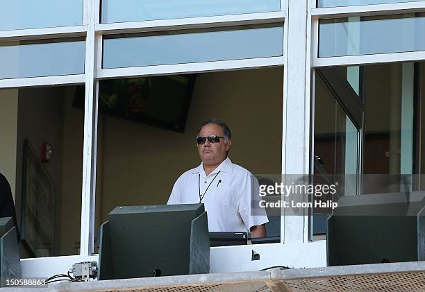 Detroit Tigers Assistant General Manager Al Avila watches the game between the Detroit Tigers and the Baltimore Orioles at Comerica Park on August...