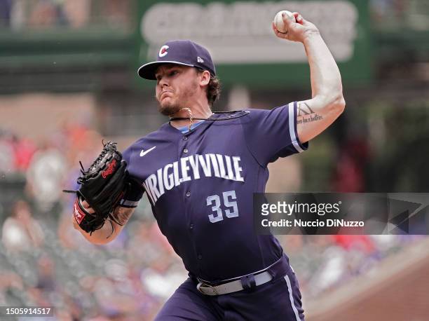 Justin Steele of the Chicago Cubs pitches during the second inning against the Cleveland Guardians at Wrigley Field on June 30, 2023 in Chicago,...