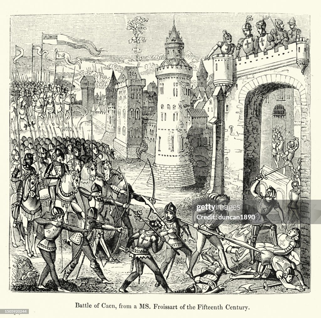 Batalla de Caen, 1346, Ejército del rey Eduardo III de Inglaterra capturando la ciudad durante la Guerra de los Cien Años.