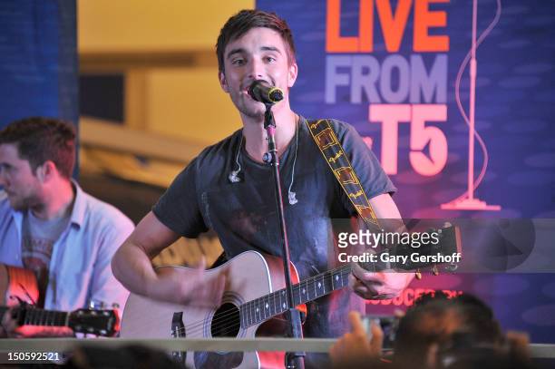 Singer Tom Parker of the band The Wanted performs during JetBlue's Live From T5 Concert Series at John F. Kennedy International Airport on August 22,...