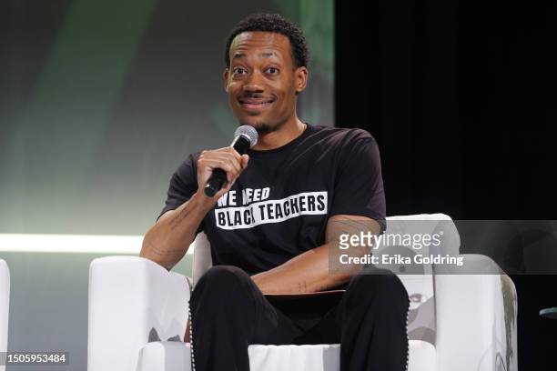 Tyler James Williams speaks onstage during the 2023 ESSENCE Festival Of Culture™ at Ernest N. Morial Convention Center on June 30, 2023 in New...