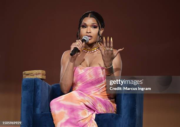 Amiyah Scott speaks onstage during the 2023 ESSENCE Festival Of Culture™ at Ernest N. Morial Convention Center on June 30, 2023 in New Orleans,...