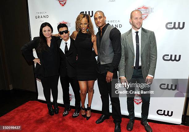 Kelly Cutrone, Bryanboy, Tyra Banks, Rob Evans and Johnny Wujek attend the "America's Next Top Model: College Edition, Cycle 19" Premiere at the...