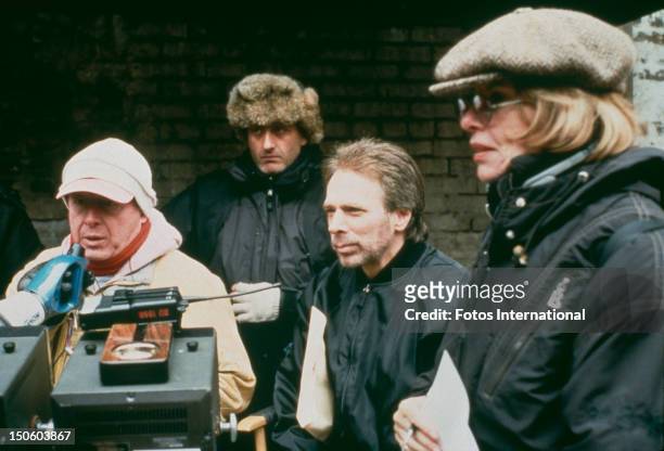 English film director Tony Scott on the set of 'Enemy Of The State' with producer Jerry Bruckheimer, USA, 1998.