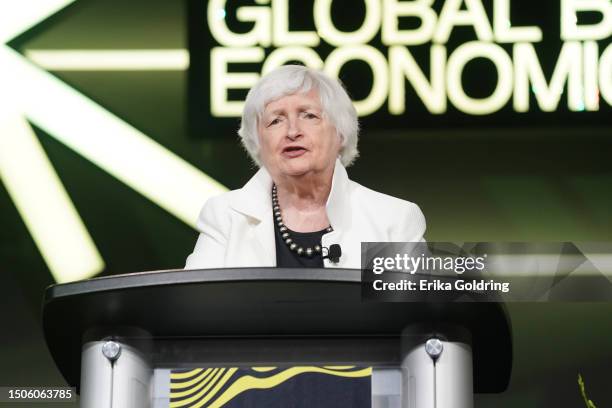 United States Secretary of the Treasury Janet Yellen speaks onstage during the 2023 ESSENCE Festival Of Culture™ at Ernest N. Morial Convention...