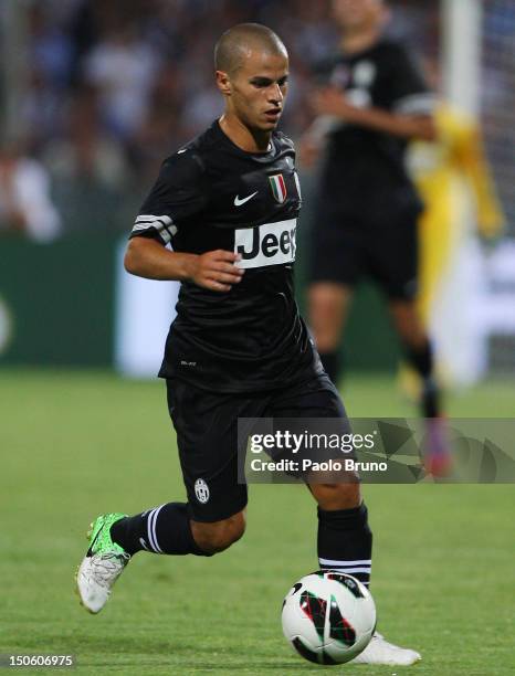 Sebastian Giovinco of FC Juventus in action during the pre-season friendly match between FC Juventus and Malaga CF at Stadio Arechi on August 4, 2012...