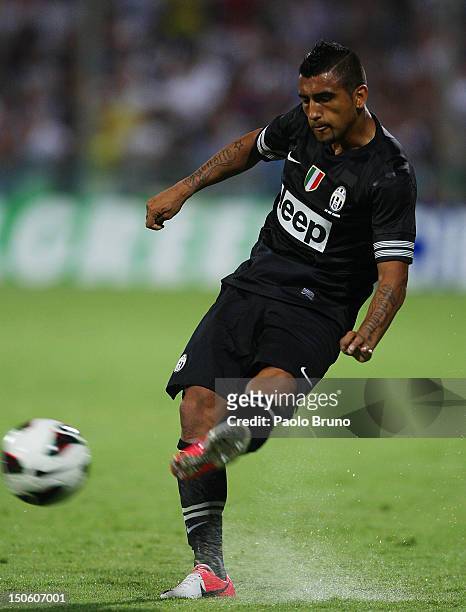Arturo Vidal of FC Juventus in action during the pre-season friendly match between FC Juventus and Malaga CF at Stadio Arechi on August 4, 2012 in...