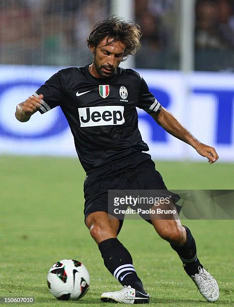 Andrea Pirlo of FC Juventus in action during the pre-season friendly match between FC Juventus and Malaga CF at Stadio Arechi on August 4, 2012 in...