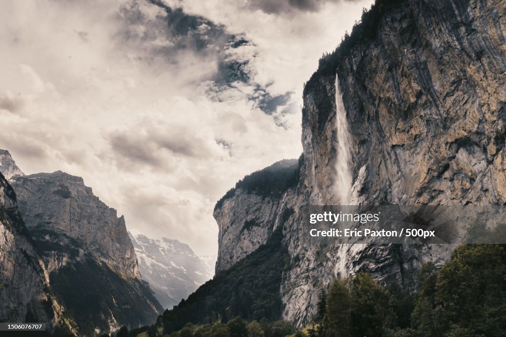 Low angle view of rocky mountains against sky,Lauterbrunnen,Switzerland