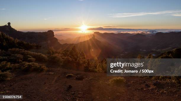 scenic view of landscape against sky during sunset,tejeda,las palmas,spain - tejeda fotografías e imágenes de stock