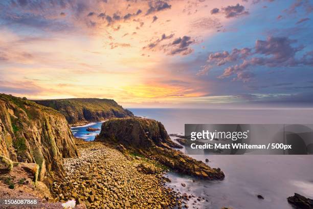 scenic view of sea against sky during sunset,penzance,united kingdom,uk - penzance fotografías e imágenes de stock