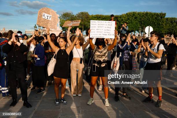 People demonstrate in Concorde on June 30, 2023 in Paris, France. A 17 year old was killed by police on June 27th during a traffic stop near...