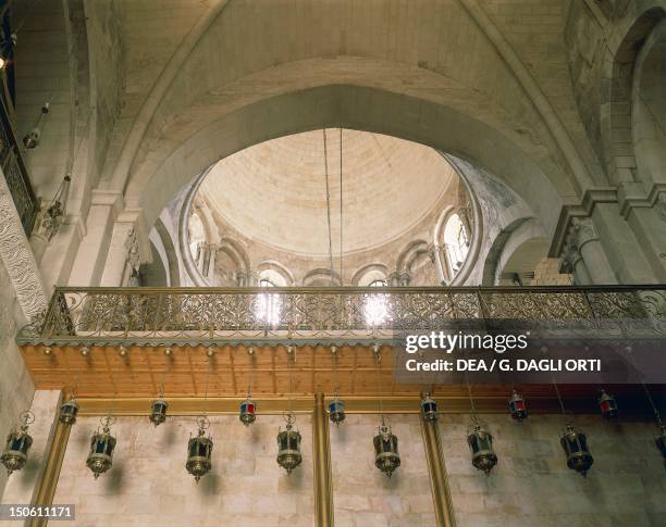 Omphalos dome rising above the transept of the Basilica of the Holy Sepulchre or the Church of the Resurrection, Old City of Jerusalem . Israel.