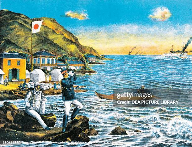 The Japanese occupying Formosa, February 1895. Print. First Sino-Japanese War, Taiwan, 19th century.