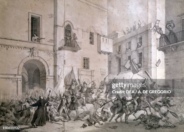The revolution of Palermo, April 4, 1848. Unification era, Italy, 19th century.