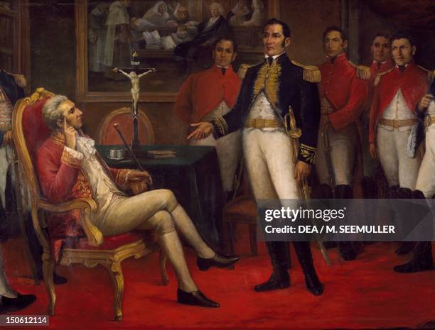 Meeting in 1821 between General Jose de San Martin and the Spanish Viceroy, Jose de la Serna. Peru, 19th century.