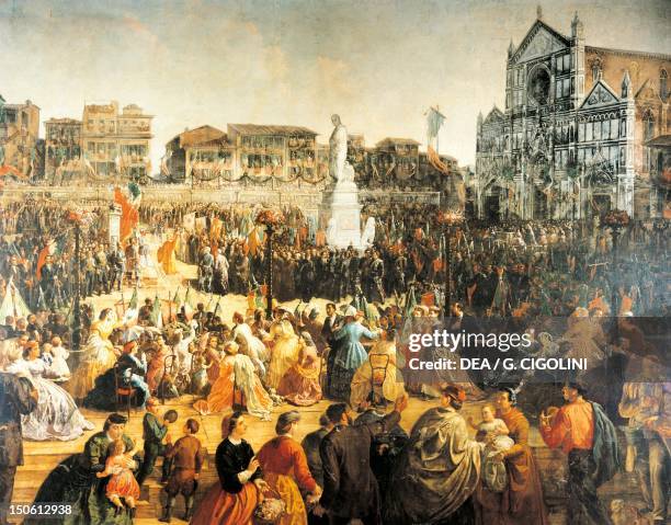 Victor Emmanuel II at the inauguration of the monument to Dante in the Piazza della Signoria in Florence by Vincenzo Giacomelli . Italy, 19th century.