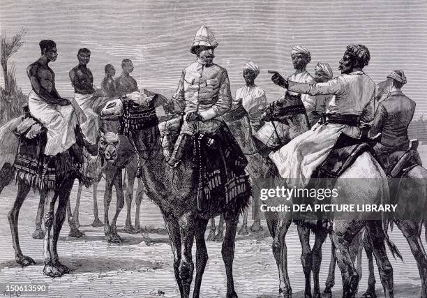 The British Marshal Horatio Herbert Kitchener inspecting Egyptian troops at Korti. Colonial wars, Sudan, 19th century.