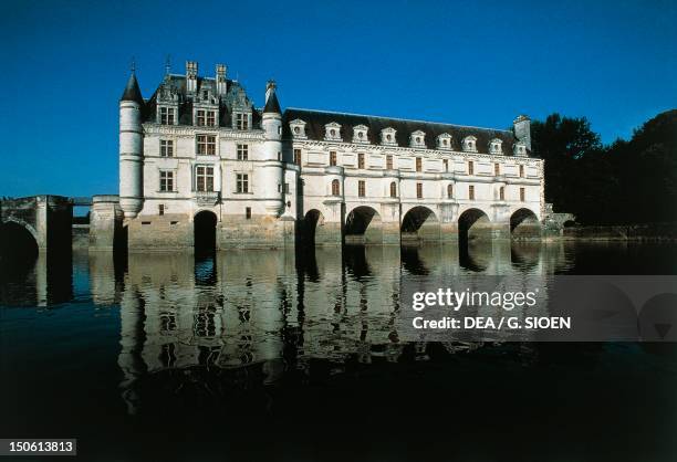 View of Chateau de Chenonceau. France, 16th century, Loire Valley . France.