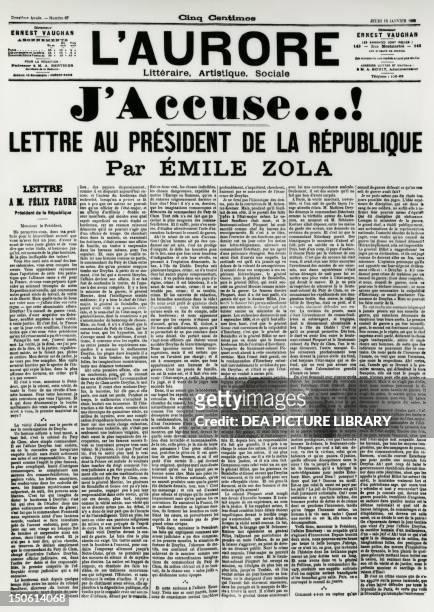 The J'accuse by Emile Zola published on L'Aurore for the Dreyfus Affair. France, 19th century.