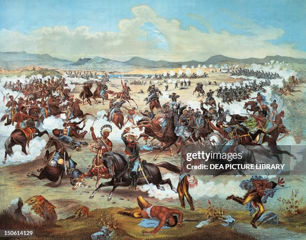 General Custer's last stand at the Battle of Little Bighorn, June 25, 1876. Native American wars, United States, 19th century.