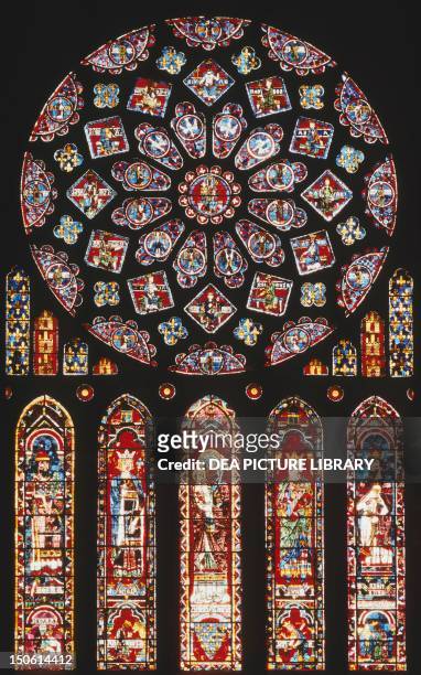13th century north window of Chartres Cathedral , France.