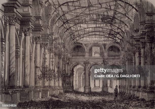 The Town Hall after being bombed during the siege of Paris, 1871. Franco-Prussian War, France, 19th century.