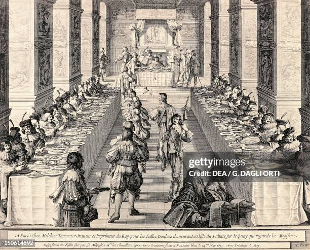 Banquet given by Louis XIII to the New Riders May 14, 1633 at Fontainebleau. France, 17th century.