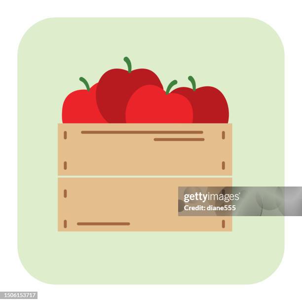 stockillustraties, clipart, cartoons en iconen met apple crate - agriculture icon in flat colors on a green background - krat