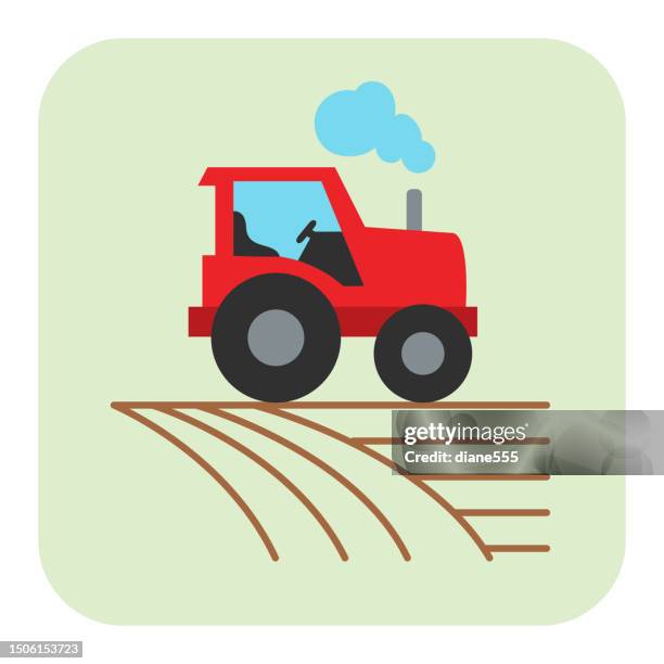 tractor - agriculture icon in flat colors on a green background - tractor isolated stock illustrations