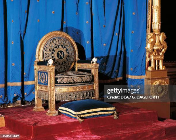 The throne by Jacob-Desmalter for Napoleon Bonaparte's throne room, Chateau de Fontainebleau . France, 18th century.