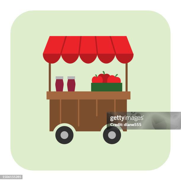 stockillustraties, clipart, cartoons en iconen met sales cart - agriculture icon in flat colors on a green background - kramen