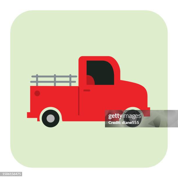 truck - agriculture icon in flat colors on a green background - farm truck stock illustrations