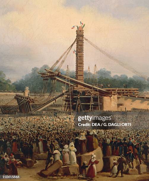 Raising the Obelisk of Luxor, October 25, 1836 in Place de la Concorde in Paris, by Francois Dubois. Detail. France, 19th century.