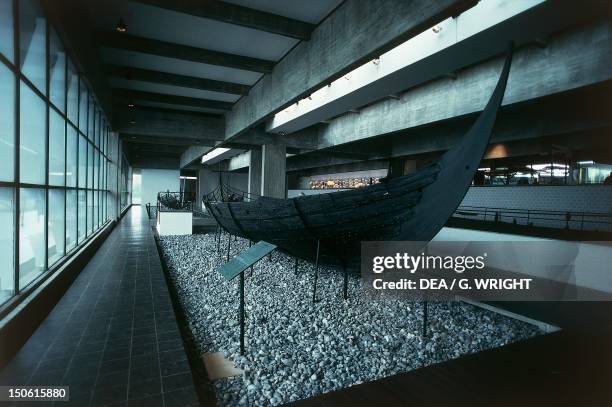 Viking ship at the viking ship museum in Roskilde, Denmark. Viking Civilization, 8th-11th century.