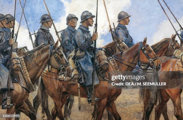 Dragoons in Champagne, April 1917, by Francois Flameng , watercolour. World War I, France, 20th century.