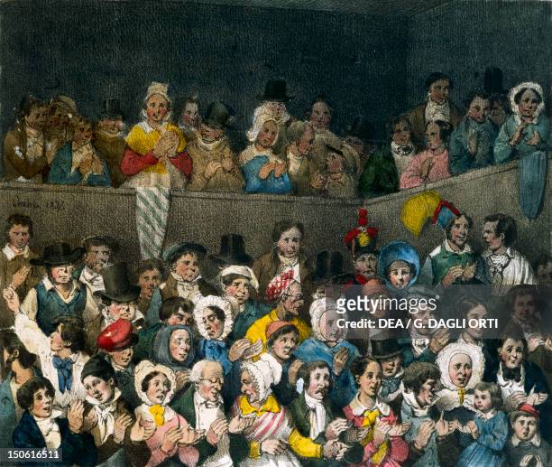 Spectators applauding in Paris France 19th Century. Engraving.