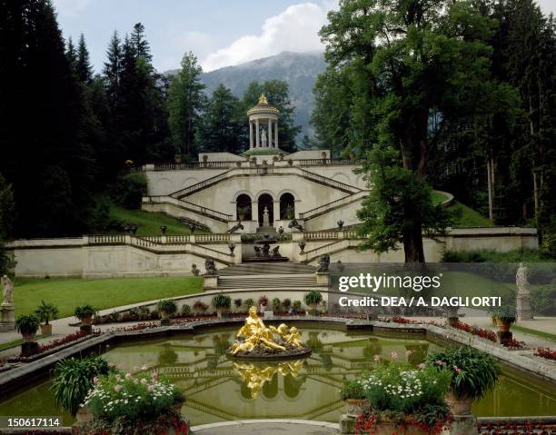 Garden fountains, Linderhof Palace , near Oberammergau, rebuilt by Ludwig II. Germany, 19th century.