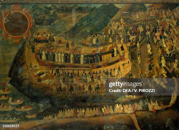 The great martyrdom of fifty two Christians in Nagasaki, September 10 detail from a painnting by an unknown artist, Japanese paper, 126x170 cm....